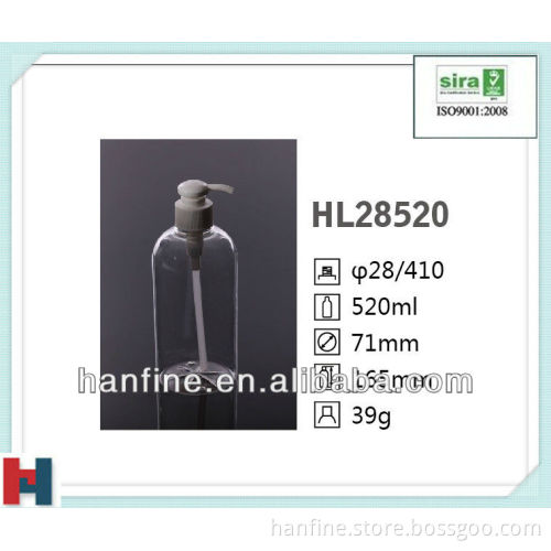 520ml hot sale PET plastic body care bottles with pump